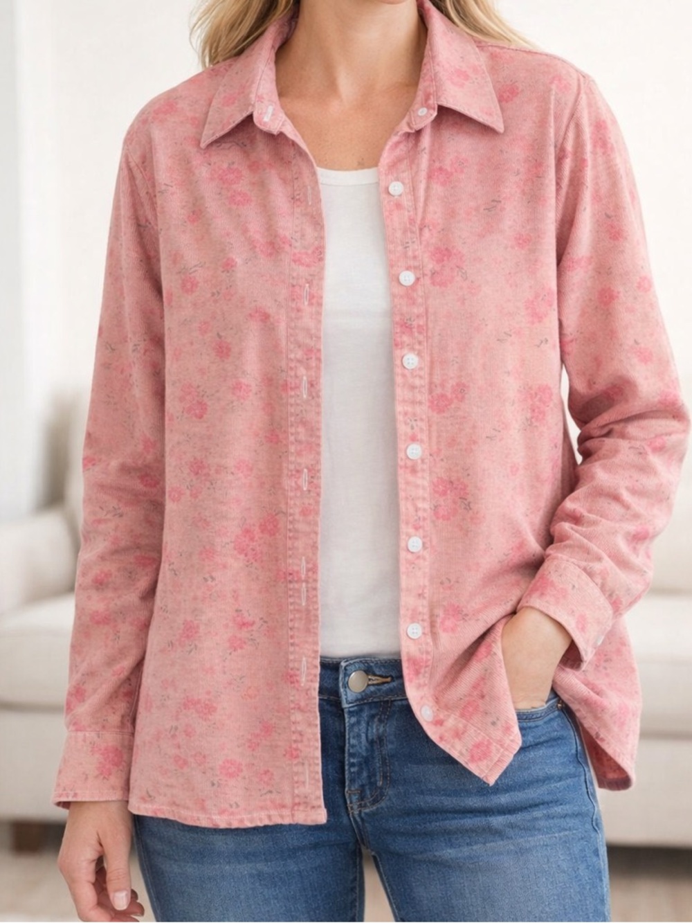 Denim&Co Pink and Blue Cotton Shirt